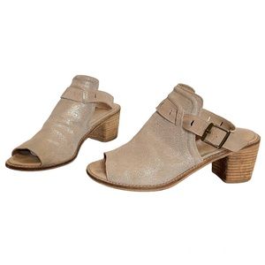 Diba True Casa Loma Up Front Stack Booties Sz 9 Champagne Leather Ankle Strap